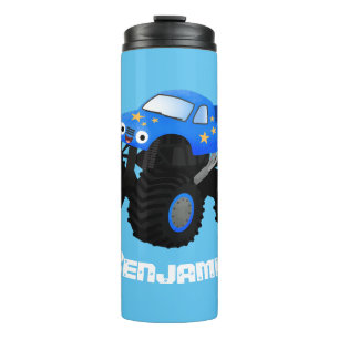 Cute blue monster truck cartoon illustration thermal tumbler