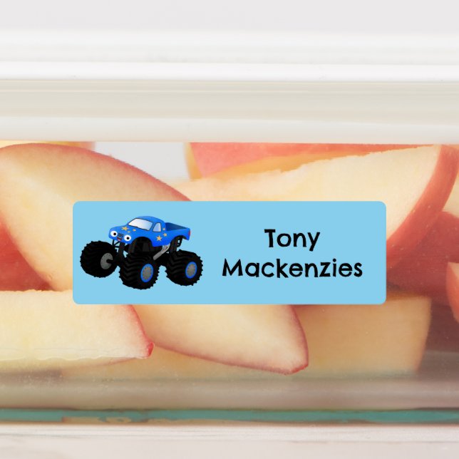 Cute blue monster truck cartoon personalised (Affixed)