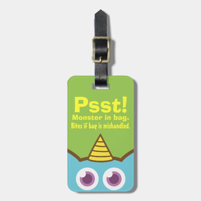 Cute Blue Monster with Funny Caption Luggage Tag (Front Vertical)