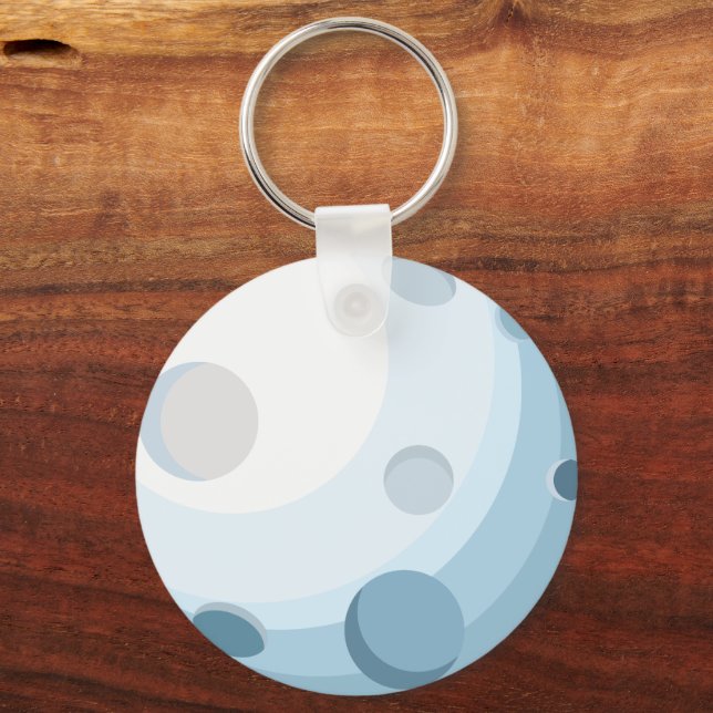 Cute Blue Moon Space Illustration Key Ring (Front)