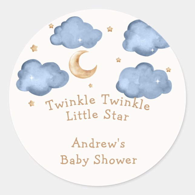 Cute Blue Moon Stars Twinkle Twinkle Baby Shower  Classic Round Sticker (Front)