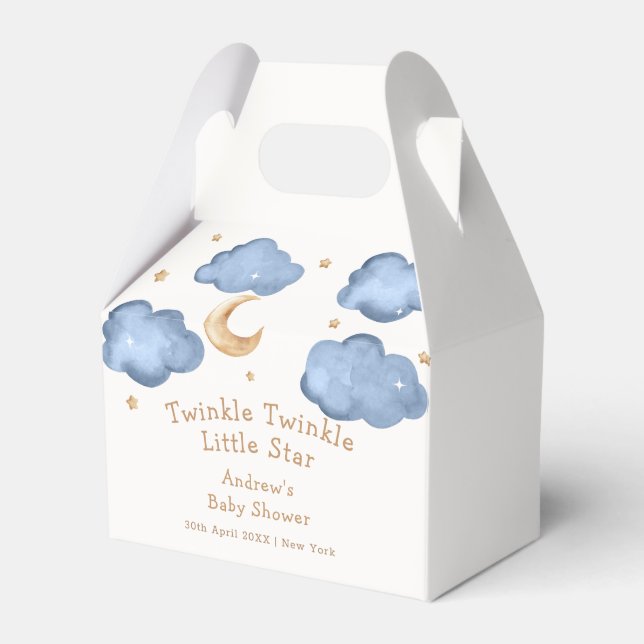 Cute Blue Moon Stars Twinkle Twinkle Baby Shower  Favour Box (Front Side)