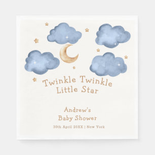 Cute Blue Moon Stars Twinkle Twinkle Baby Shower Napkin
