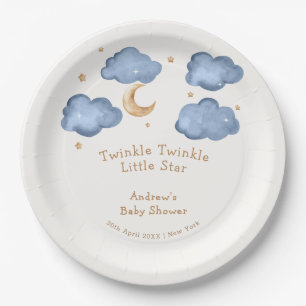 Cute Blue Moon Stars Twinkle Twinkle Baby Shower  Paper Plate