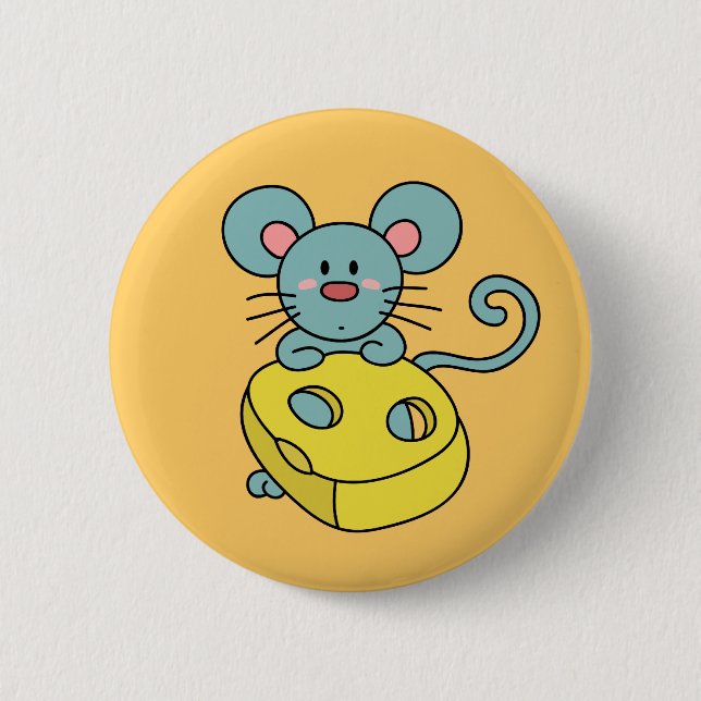 Cute Blue Mouse with Yellow Cheese 6 Cm Round Badge (Front)