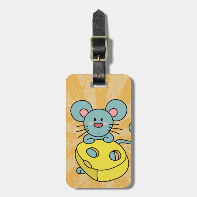 Cute Blue Mouse with Yellow Cheese Luggage Tag (Front Vertical)