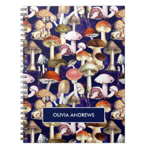 Cute blue mushroom fungi garden pattern notebook