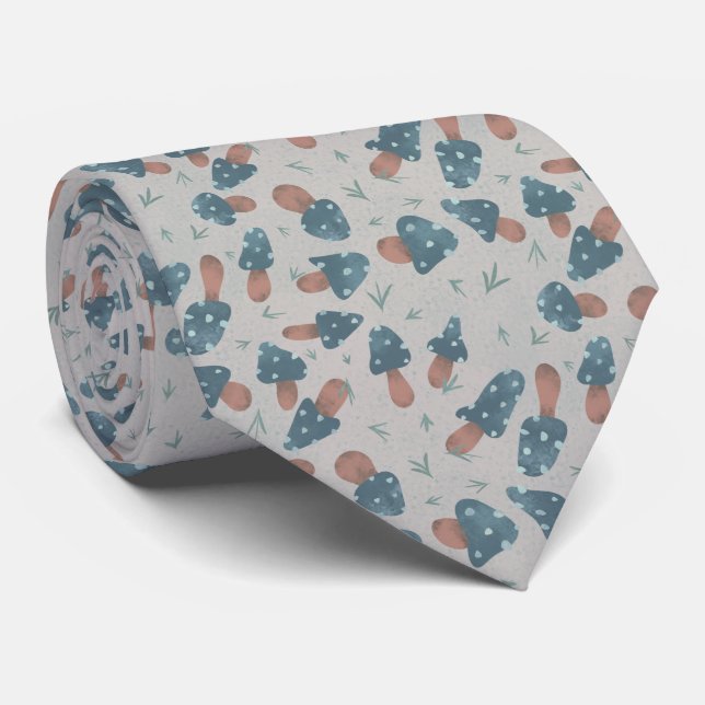 Cute Blue Mushroom Fungi Pattern Neck Tie (Rolled)