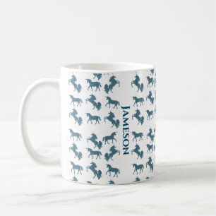 Cute Blue Name Monogram Unicorn Pattern Coffee Mug
