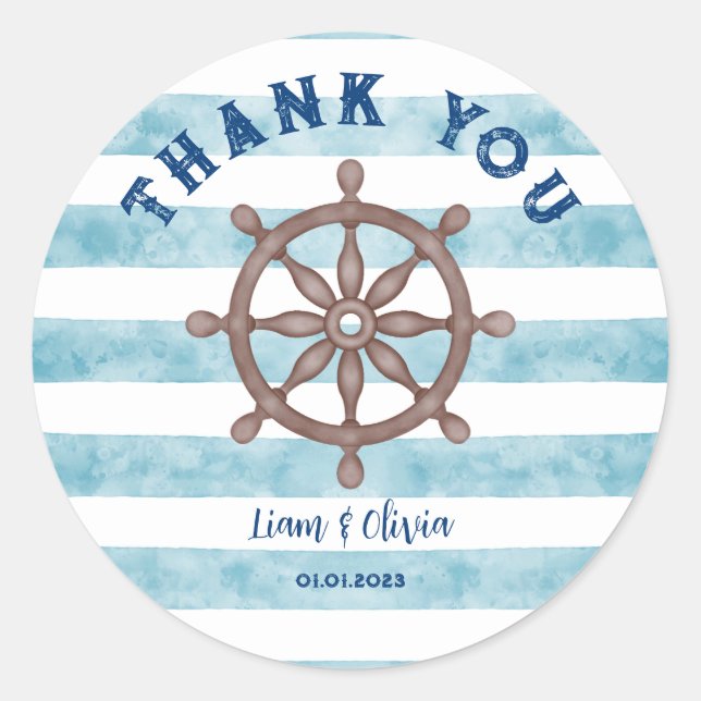 Cute Blue Nautical Sailor Baby Shower Thank You Classic Round Sticker (Front)