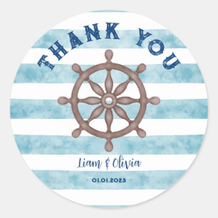 Cute Blue Nautical Sailor Baby Shower Thank You Classic Round Sticker