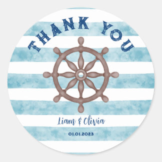 Cute Blue Nautical Sailor Baby Shower Thank You Classic Round Sticker