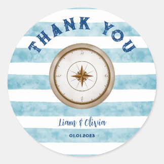 Cute Blue Nautical Sailor Baby Shower Thank You Classic Round Sticker