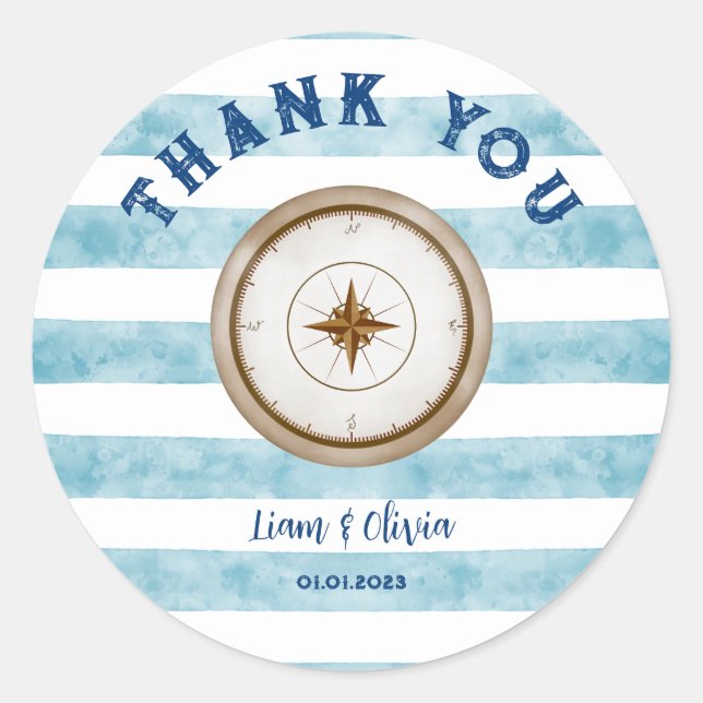 Cute Blue Nautical Sailor Baby Shower Thank You Classic Round Sticker (Front)