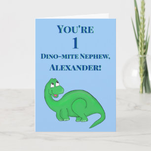 Cute Blue Nephew Son Boy 1st Birthday Dinosaur Card