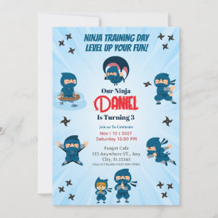 Cute Blue Ninja Squad Boy Birthday Party   Invitation