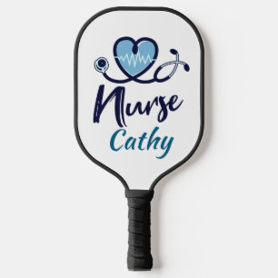Cute Blue Nurse Heart Personalise Pickleball Paddle