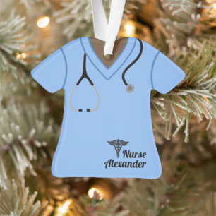 Cute Blue Nurse Scrubs Personalised Ornament