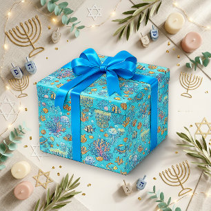 Cute Blue Ocean Hanukkah Wrapping Paper
