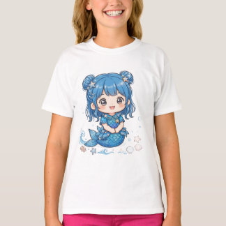 Cute Blue Ocean Mermaid Girl T-Shirt - Kawaii Chib