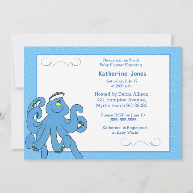 Cute Blue Octopus Baby Shower Invitation (Front)