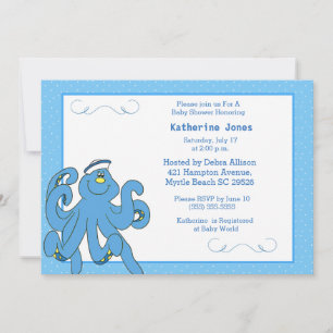 Cute Blue Octopus Baby Shower Invitation