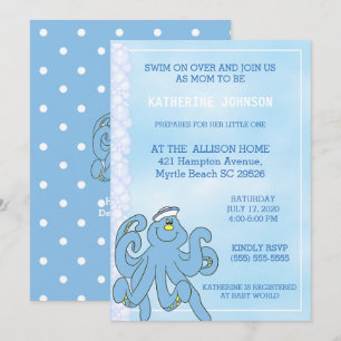 Cute Blue Octopus Baby Shower Invitation