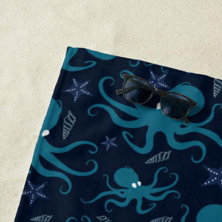 Cute Blue Octopus Beach Towel