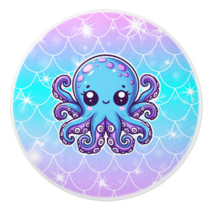 Cute blue octopus ceramic knob