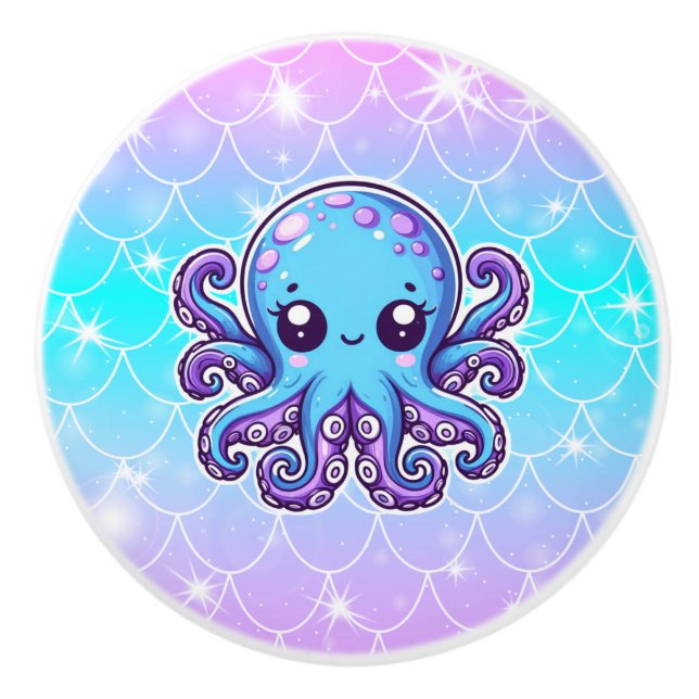 Cute blue octopus ceramic knob (Front)