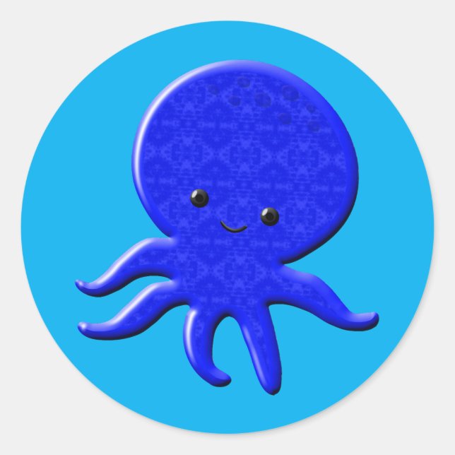 Cute Blue Octopus Classic Round Sticker (Front)