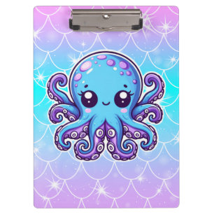 Cute blue octopus clipboard