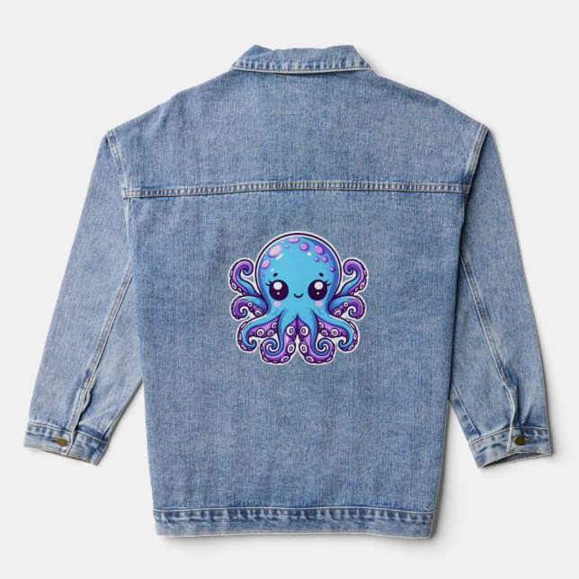 Cute blue octopus denim jacket (Back)