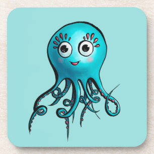Cute Blue Octopus - Kawaii Cartoon Sea Animal Coaster