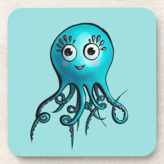 Cute Blue Octopus - Kawaii Cartoon Sea Animal Coaster