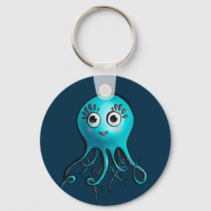 Cute Blue Octopus - Kawaii Cartoon Sea Animal Key Ring