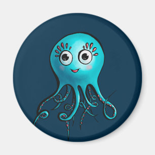 Cute Blue Octopus - Kawaii Cartoon Sea Animal Magnet