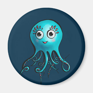 Cute Blue Octopus - Kawaii Cartoon Sea Animal Magnet