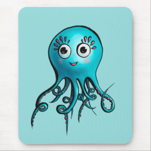 Cute Blue Octopus - Kawaii Cartoon Sea Animal Mouse Mat