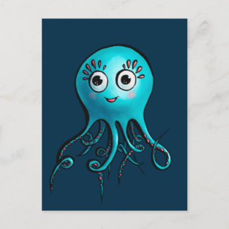 Cute Blue Octopus - Kawaii Cartoon Sea Animal Postcard