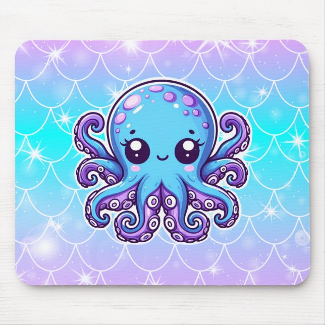 Cute blue octopus mouse mat (Front)