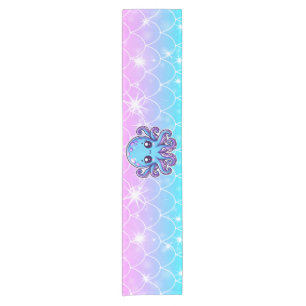 Cute blue octopus short table runner