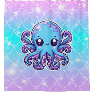 Cute blue octopus shower curtain