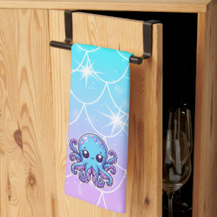 Cute blue octopus tea towel