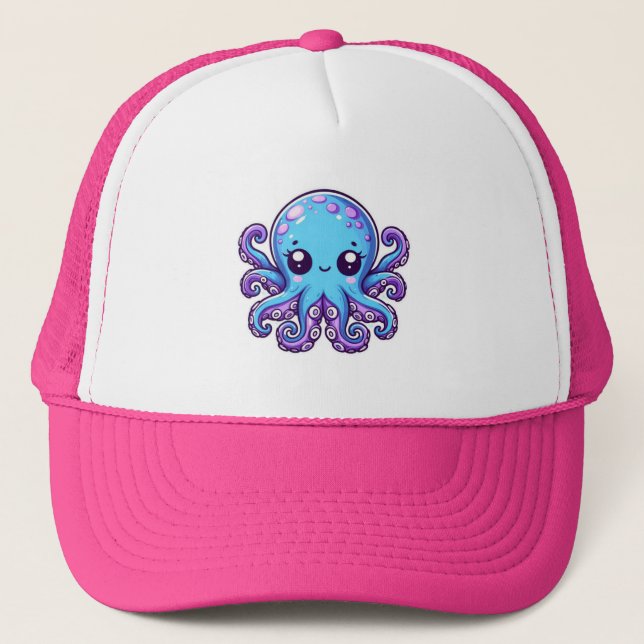 Cute blue octopus trucker hat (Front)