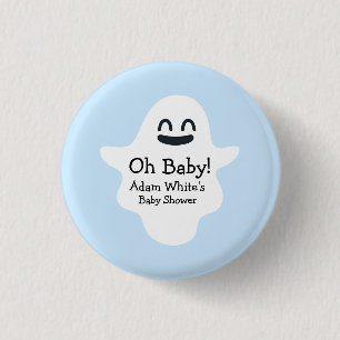 Cute Blue Oh Baby! Ghost Halloween Baby Shower 3 Cm Round Badge