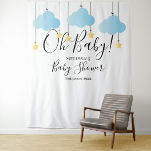 Cute Blue Oh Baby Shower Photo Booth Backdrop Tapestry