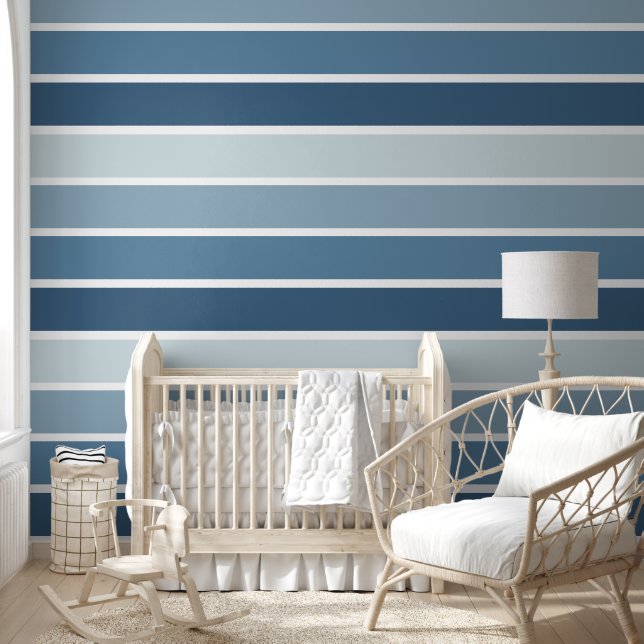 Cute Blue Ombre Striped Pattern Wallpaper (Kids)