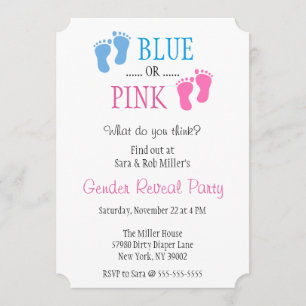 Cute Blue or Pink Footprint Gender Reveal Invite