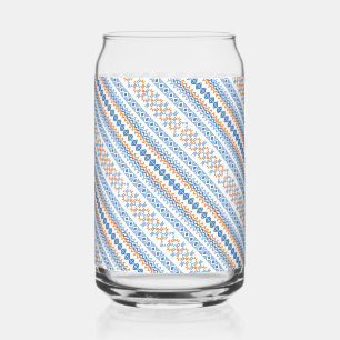 Cute blue orange Aztec Tribal Motif Pattern Can Glass